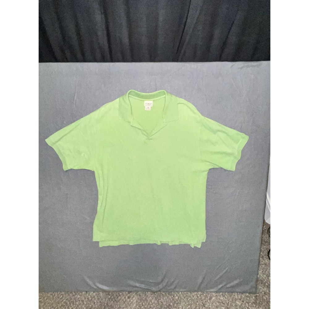LL Bean Mens XL Polo Shirt Short Sleeve Lime Green Pique Cotton KA49